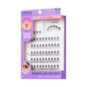 Impress Falsies Pre-Glued Individual False Eyelashes Multipack- Classic Volume | 60 Lash Clusters. 8mm?C16mm