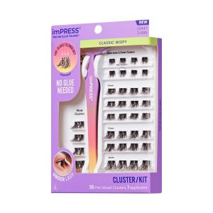 Impress Falsies Pre-Glued False Eyelashes Starter Kit - Classic Wispy | 36 Lash Clusters. With Applicator. 8mm-14mm