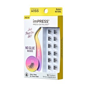Impress Falsies Pre-Glued False Eyelashes Minipack - Modern | 12 Lash Clusters. With Mini Applicator. 12mm-14mm