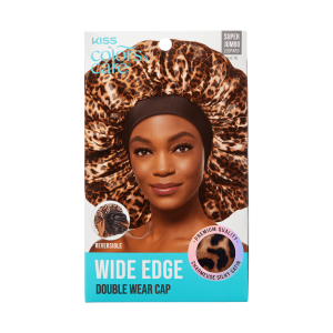 Kiss Colors & Care Silky Satin Double Wear Cap - Leopard | Reversible. Silk Bonnet. Sleep Bonnet. Super Jumbo. Hair Accessories