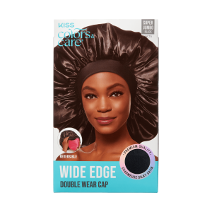 Kiss Colors & Care Silky Satin Double Wear Bonnet Cap - Black | Reversible. Silk Bonnet. Sleep Bonnet. Super Jumbo. Hair Accessories