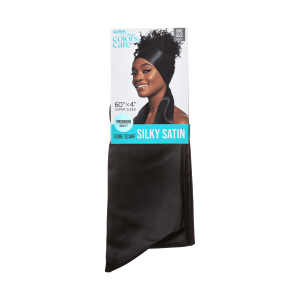 Kiss Colors & Care Silky Satin Edge Scarf - Black | Head Scarf. Hair Scarf. 60L x 4W. Hair Accessories
