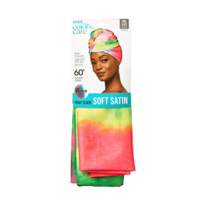Kiss Colors & Care Soft Satin Wrap Scarf - Tie Dye | Head Scarf. Hair Scarf. 60L x 16W. Hair Accessories
