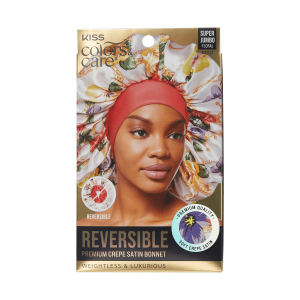 Kiss Colors & Care Crepe Satin Reversible Hair Bonnet - Floral Design | Silk Bonnet. Sleep Bonnet. Super Jumbo. Hair Accessories