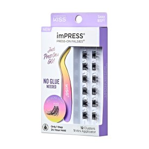 Impress Falsies Pre-Glued False Eyelashes Minipack - Sassy | 12 Lash Clusters. With Mini Applicator. 12mm-14mm