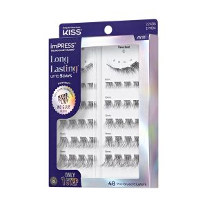 Impress Falsies Long Lasting Pre-Glued False Eyelashes - Demi Bold | 48 Lash Clusters. Up To 5 Day Wear. 8mm-16mm