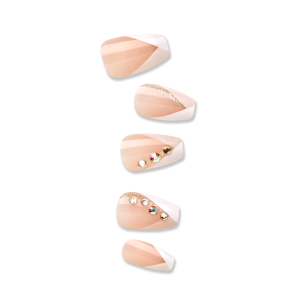 Impress French No Glue Fake Press On Nails - Glimpse | 3D & Jewel French. White. Medium. Coffin. Manicure
