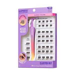 Impress Falsies Pre-Glued False Eyelashes Starter Kit - Classic Volume | 36 Lash Clusters. With Applicator. 12mm-14mm