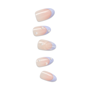 Impress Design No Glue Fake Press On Nails - Sky Breeze | 3D & Jewel French. Purple. Medium. Almond. Manicure