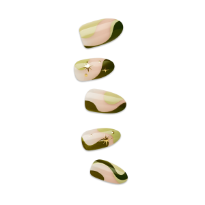 Impress Design No Glue Fake Press On Nails - Shining | 3D & Jewel Design.  Green. Medium. Almond. Manicure
