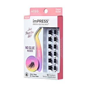 Impress Falsies Pre-Glued False Eyelashes Minipack - Elegant | 12 Lash Clusters. With Mini Applicator. 12mm-14mm