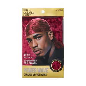 Kiss Colors & Care Power Wave Velvet Luxe Durag - Burgundy | Wave Cap. One Size. Hair Accessories