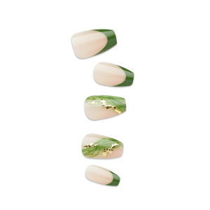Impress Design No Glue Fake Press On Nails - Ballerina | French Design. Green. Medium. Coffin. Manicure