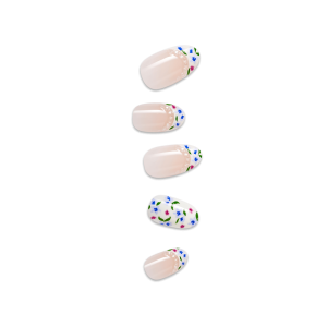 Impress Design No Glue Fake Press On Nails - Happy Mood | French Design. Multicolor. Medium. Oval. Manicure