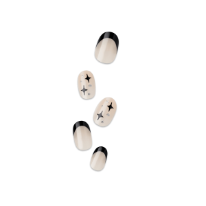 Impress Design No Glue Fake Press On Nails - Gold Ring | French Design. Black. Short. Oval. Manicure