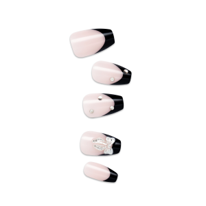 Impress Design No Glue Fake Press On Nails - By The River | 3D & Jewel French. Black. Medium. Coffin. Manicure