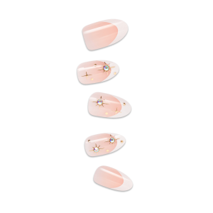 Impress Design No Glue Fake Press On Nails - Star Player | 3D & Jewel French. White. Medium. Almond. Manicure