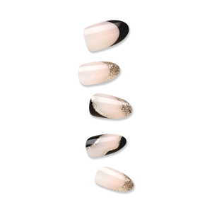 Impress French No Glue Fake Press On Nails - Illusion | French Design. Black. Medium. Almond. Manicure