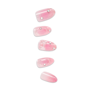 Impress Design Premium No Glue Fake Press On Nails - Venus | 3D & Jewel Design.  Pink. Medium. Almond. Manicure