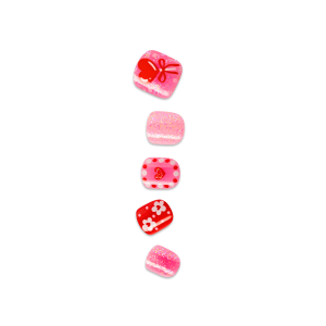 Impress Kids No Glue Fake Press On Nails - Candy Heart | Design. Red & Pink. Kids. Squoval. Manicure