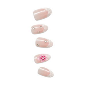Impress Premium No Glue Fake Press On Nails - Couture-geous | 3D & Jewel French. Pink. Medium. Almond. Manicure
