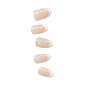 Impress Design No Glue Fake Press On Nails - Chills | 3D & Jewel French. White. Medium. Almond. Manicure