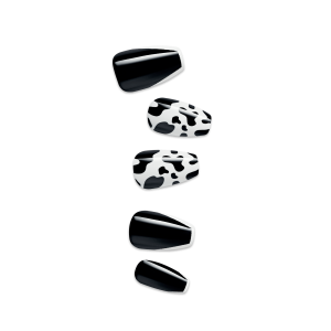 Impress Design No Glue Fake Press On Nails - Like A Star | Design. Black. Medium. Coffin. Manicure