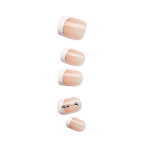 Impress Design No Glue Fake Press On Nails - Falling | 3D & Jewel French. White. Short. Squoval. Manicure